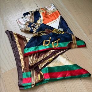 Three Satin Scarves / Zara Gold Textured Earrings